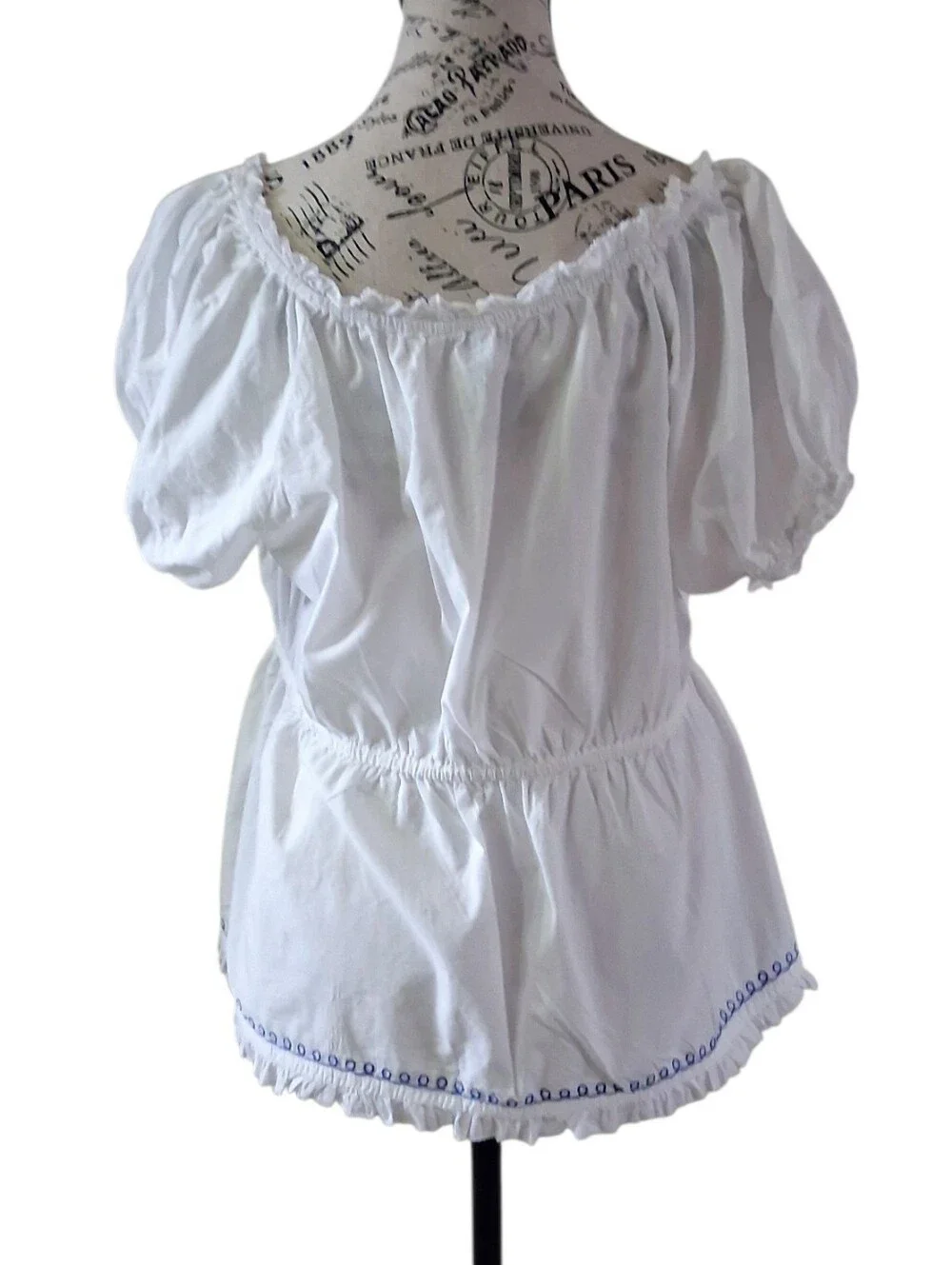 Anthropologie Puff-Sleeve Embroidered Babydoll Peasant Blouse Large